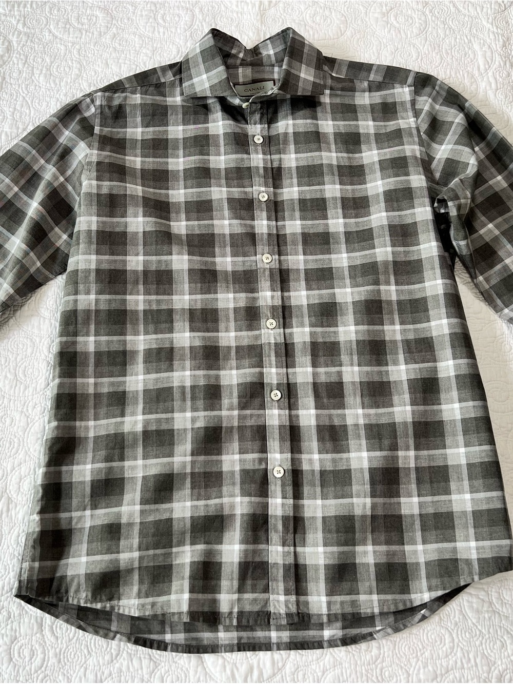Canali Men's Shirt Gray Plaid Long Sleeve Button Up Dress Casual Luxury Size L